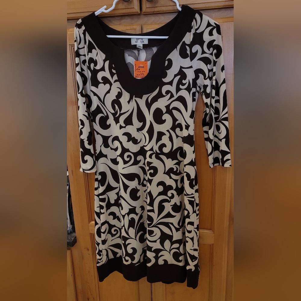 Sweet Storm Black and Cream 3/4 Sleeve Dress